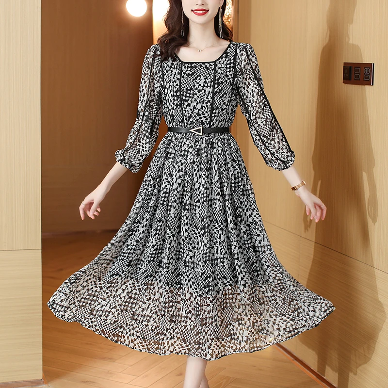 

Женское шифоновое платье миди в стиле «Хепберн», элегантное винтажное платье с цветочным принтом в стиле кэжуал, для офиса и выпускного вечера, лето 2024