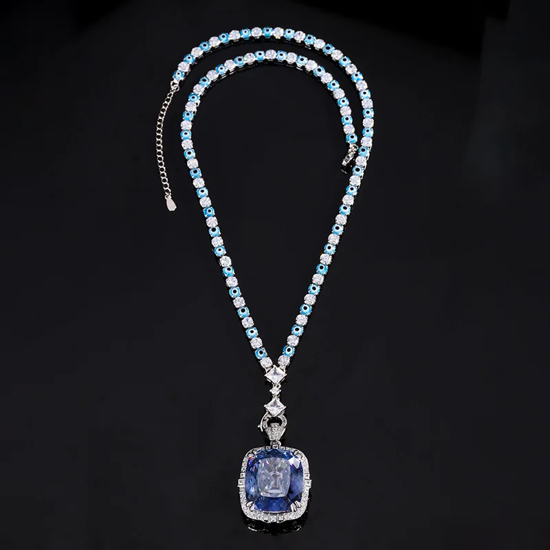 Exquisite Adjustable Ring Pendant Necklace Blue Pink High Carbon Drill Cushion Cut Jewelry in Elegant Style for Women Party Gift
