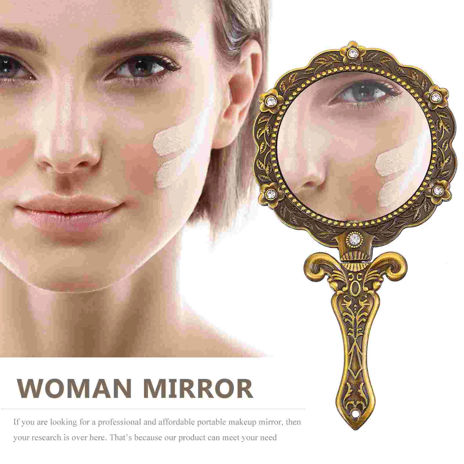 Vintage Hand Mirror Handheld Mirror with Handle for Makeup Gold