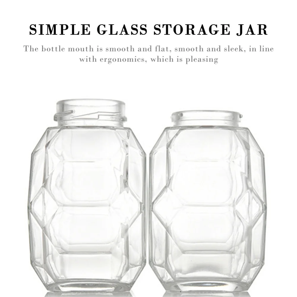 Hexagonal Glass Honey Bottle with Wooden Stirring Rod Honey Packaging Bottle Small Honey Bottle Container Honey Jar Storage Can 6