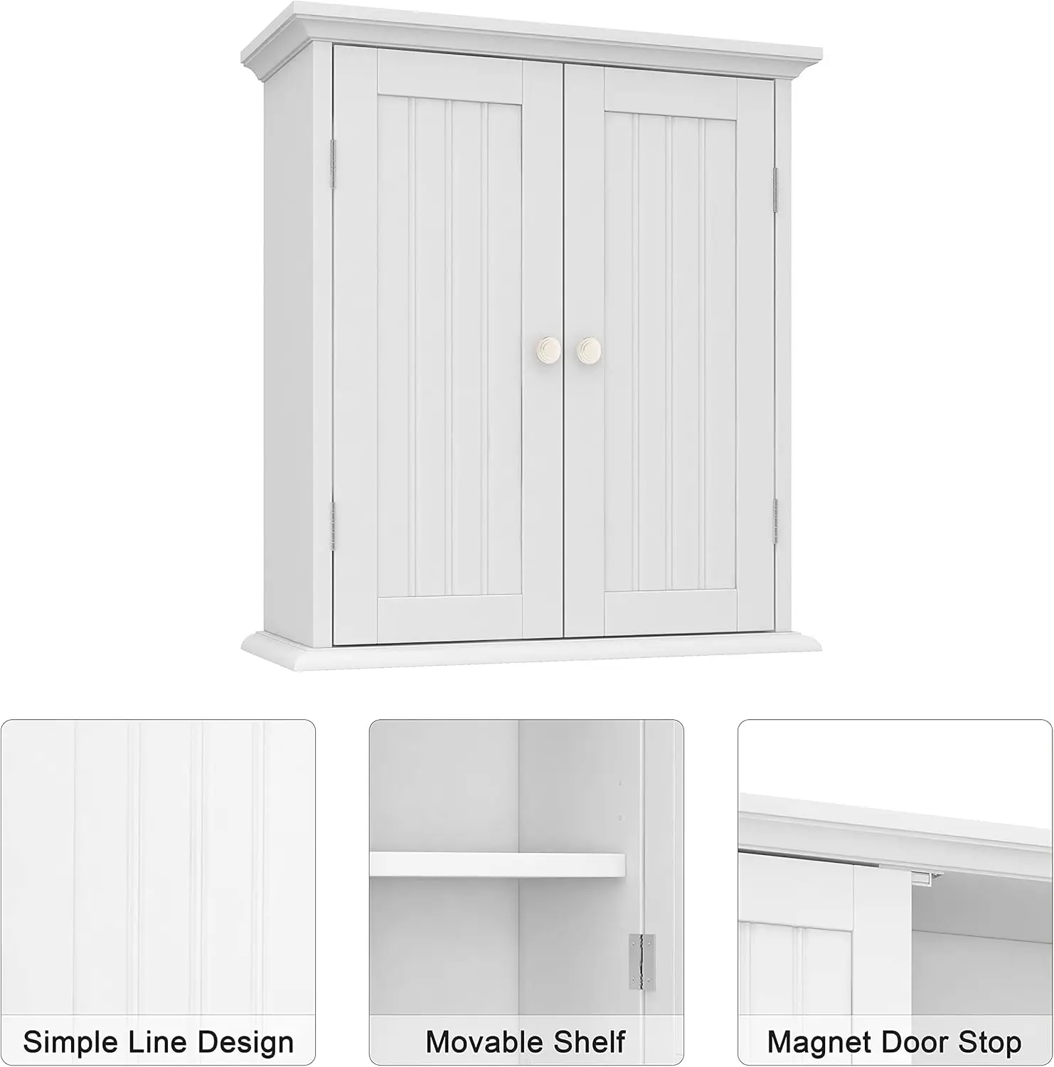 Bathroom Wall Cabinet, Over The Toilet Space Saver Storage Cabinet, Medicine Cabinet with 2 Door & Adjustable Shelves, Cupboard 4