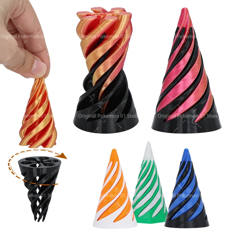 3D Printed Spiral Cone Fidget Toy Impossible Pyramid Passthrough Ghost Sculpture Mini Vortex Thread Illusion Decompression Toy