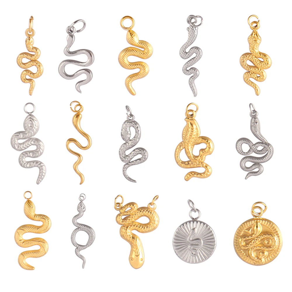 5pcsLotStainlessSteelSnakeCharmsforJewelryMakingSuppliesDIY