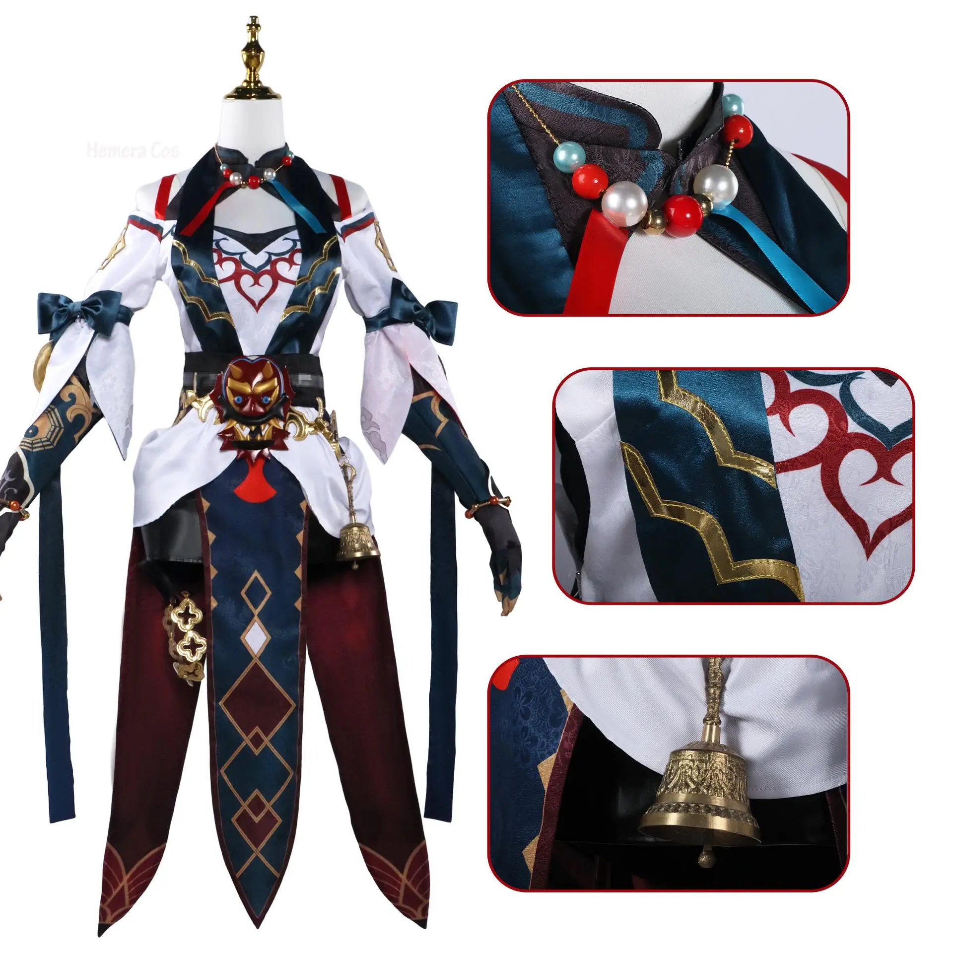 Xueyi Cosplay Costume Game Honkai Star Rail The Xianzhou Xueyi Mask Wig Bell Women Uniform Cosplay Carnival Party Outfit Fullset 16