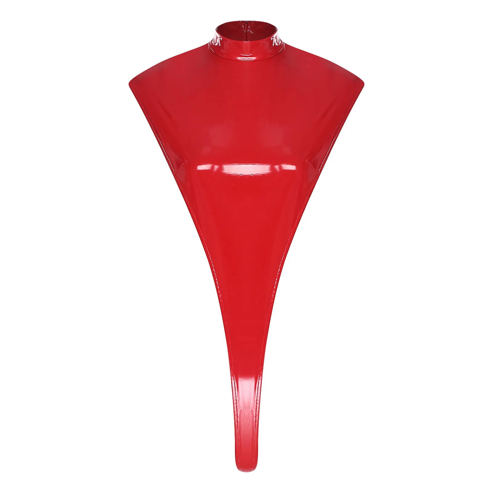 Womens Lingerie Glossy PU Leather Latex Bodysuit Mock Neck High-cutting One-piece Leotard Jumpsuit Lingerie Nightwear Clubwear