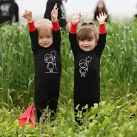 Pyjamas d'été/printemps pour enfants, ensemble assorti pour garçons et filles, chemise de nuit pour fille, barboteuse bébé, poignets rouges 4
