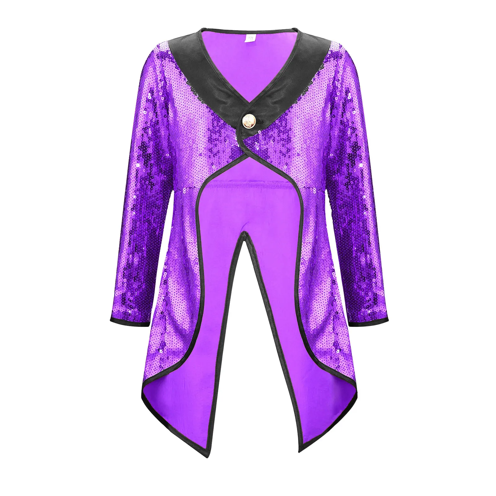 

6-16Y Kids Halloween Carnival Circus Ringmaster Magician Cosplay Performance Costume Long Sleeve Shiny Sequin Jacket Tailcoat