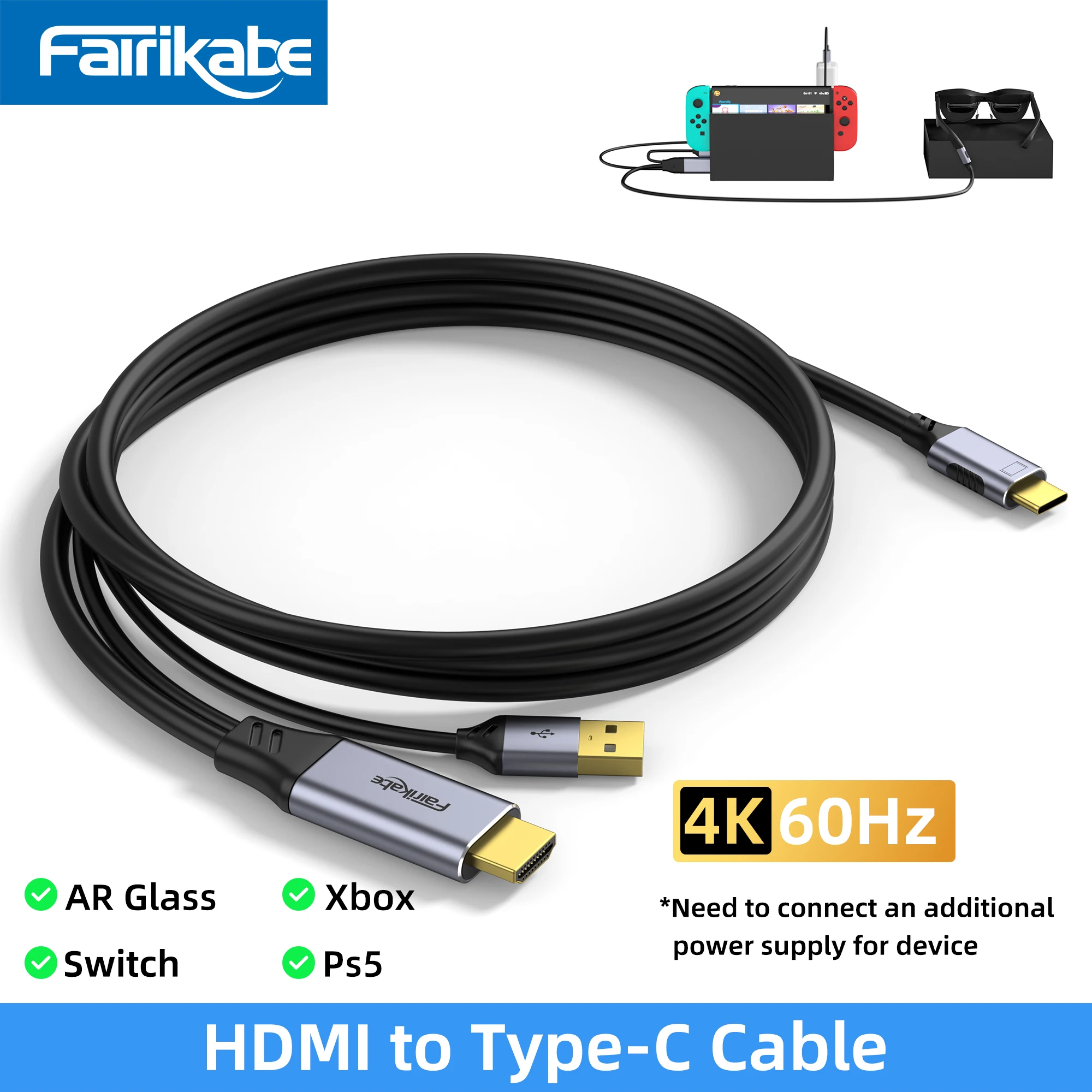 HDMI-compatible to C Type Cable 4K60Hz 2M Adapter For PS5 Switch