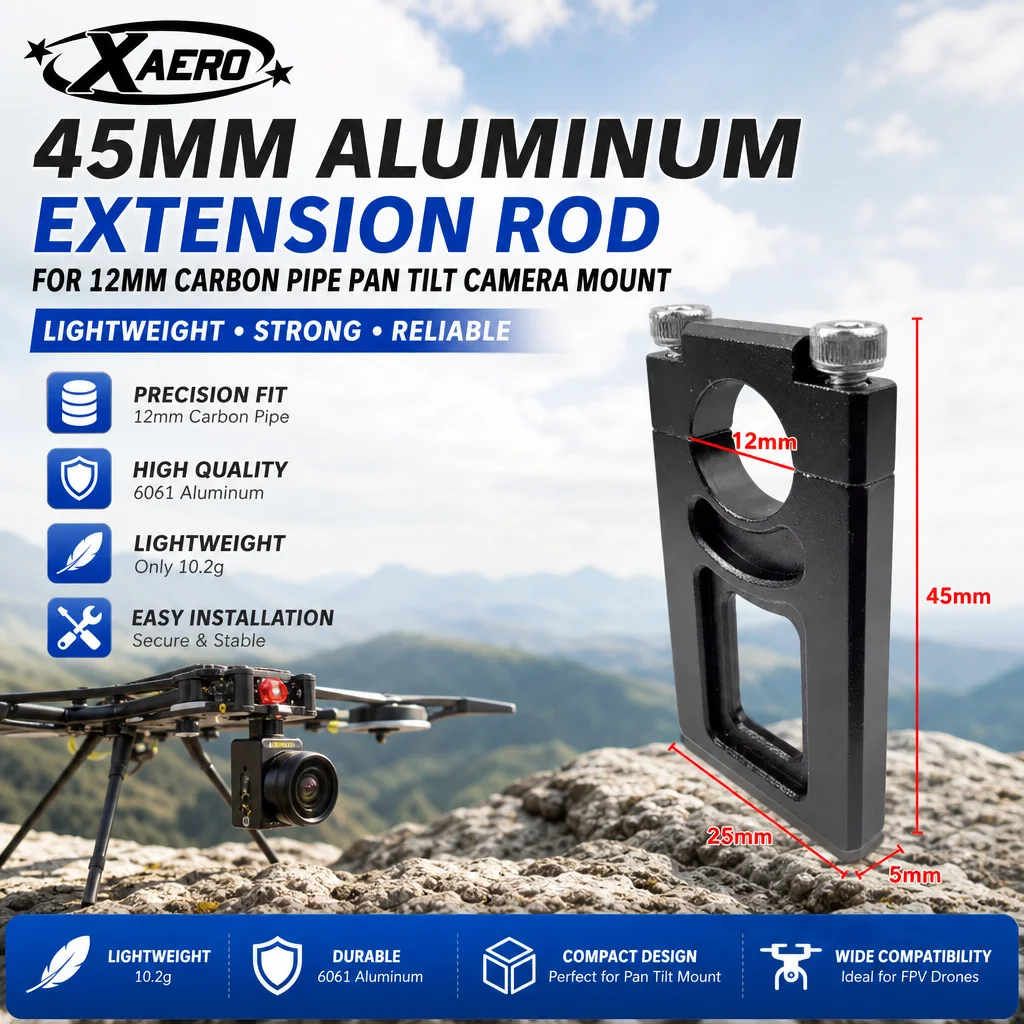 XAERO 45mm Aluminium-Verlängerungsstange für 12mm Carbonrohr Pan-Tilt-Kamerahalterung