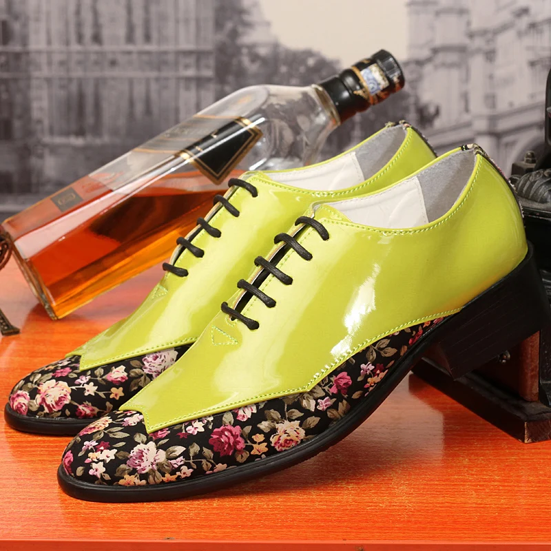 Fashion Printed Men Oxfords Shoes Leather Glitter Mens Deyby Shoes Pointed-Toe Lace-up Mens Casual Leather Shoes Zapatos Hombres