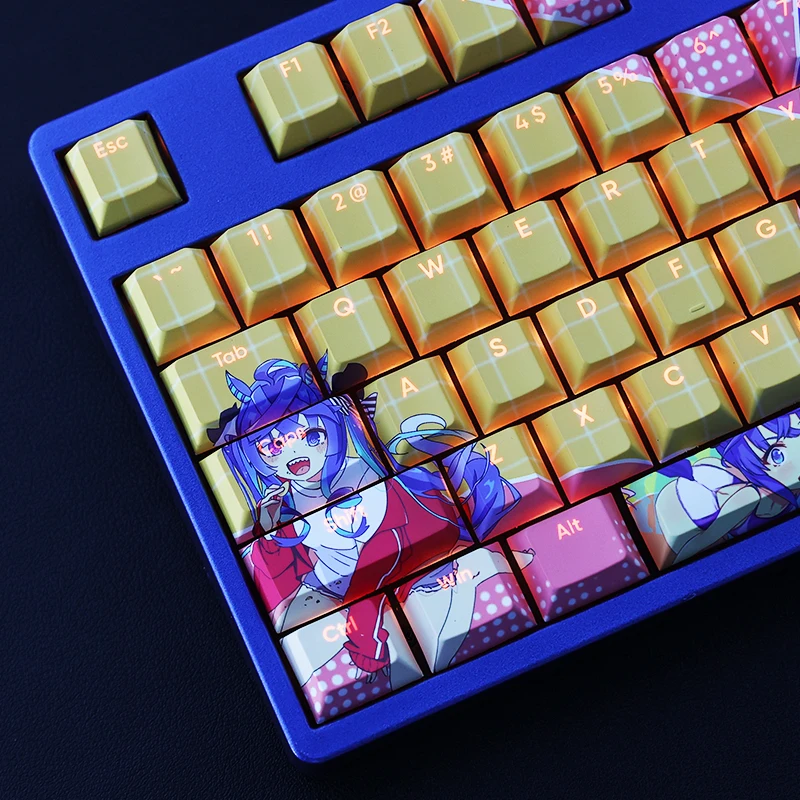 Teclas Pbt Lados Tintura Subbed Keycaps dos Desenhos Animados Anime Gaming Keycap Backlit para Bonito Derby Twin Turbo 108 - Imagem 2
