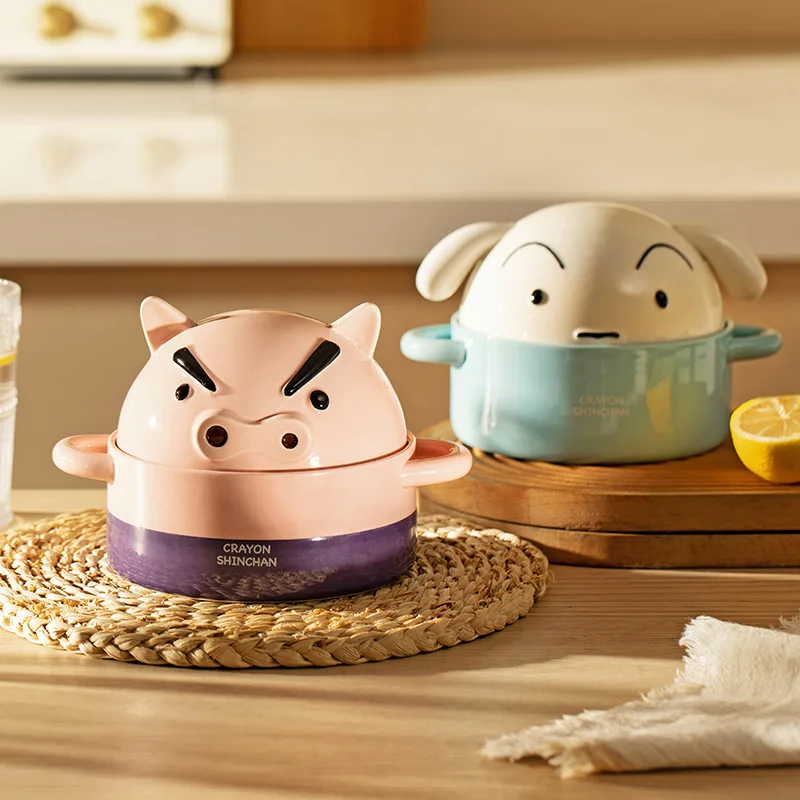 

Kawaii Crayon Shin-Chan Anime Hobby Cartoon Ceramic Zaemon Instant Noodle Bowl Soup Bowl with Lid