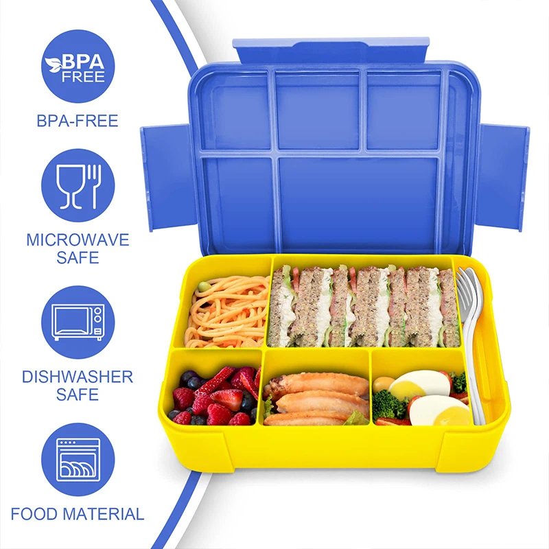 Compartment Lunch Box Plastic Portable Lunchbox Students Office Bento Box Microwave Food Containers With Fork And Spoon