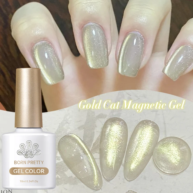 BORN PRETTY 10ml Gold Sparkling Glitter Cat Magnetic Gel Nail Polish Semi Permanent Soak off UV LED Nail Gel Varnish Manicure
