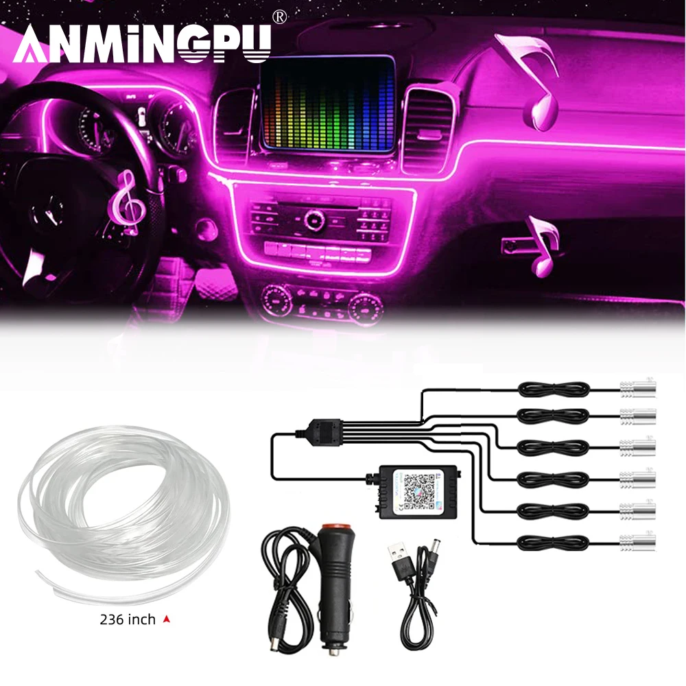 

ANMINGPU Neon LED Car Interior Ambient Lights RGB Fiber Optic Kit with App Music Control Auto Atmosphere Decorative Lamps Strips