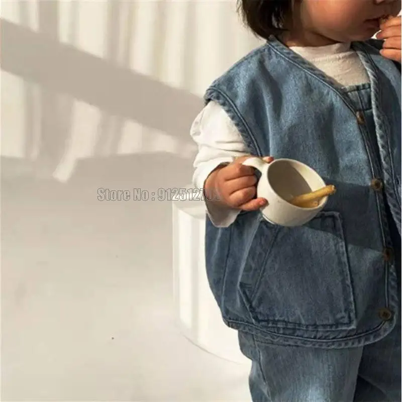 New Baby Sleeveless Denim Vest Casual Kids Jacket Loose Boys Pocket Coat Autumn Fashion Girls Clothes