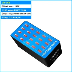Ultimate 20 - Port USB Charging Station - 100W High - Capacity Multi - Device Charger for Smartphones, Tablets, and More (EU Plug)