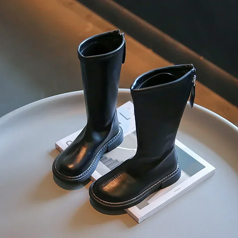 

Girls Fashion High Boots New 2023 Kids Autumn Winter Rubber Outsole Non-slip Thicken Warm Zipper Princess Boots Casual Shoes
