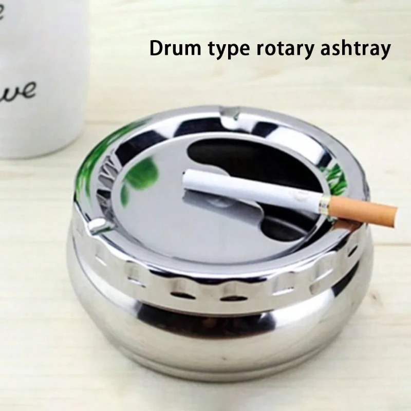 European stainless steel ashtray with cover home automatic extinguishing living room bedroom round smoke cup large anti-fall