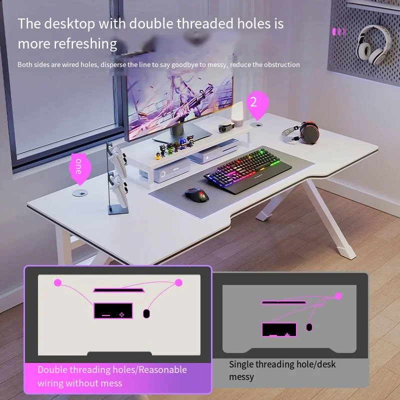 Ergonomic Large Gaming Desk K-Shaped Gaming Table PC Workstation Home Office Desks Space-Saving Easy to Assemble
