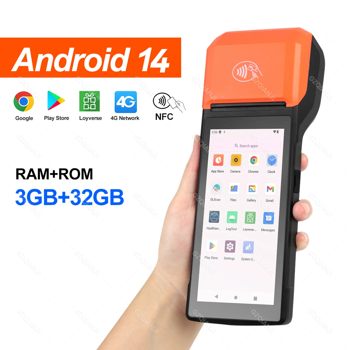 thumbnail image 1 of Terminal POS portátil Android 13/8.1 3G 4G con impresora térmica de 58 mm, escáner 1D 2D, lector NFC, RAM 3 GB, ROM 32 GB, dispositivo móvil, 1 of 5