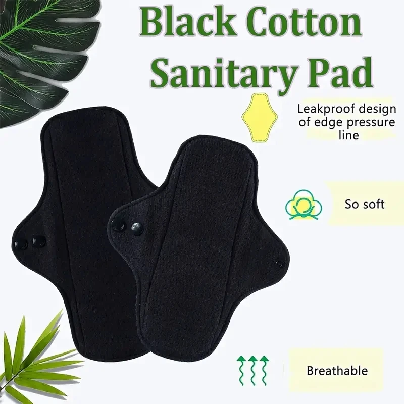 Reusable Black Pure Cotton Menstrual Pads - Waterproof, Heavy Flow Protection, Large Size (Set of 1)