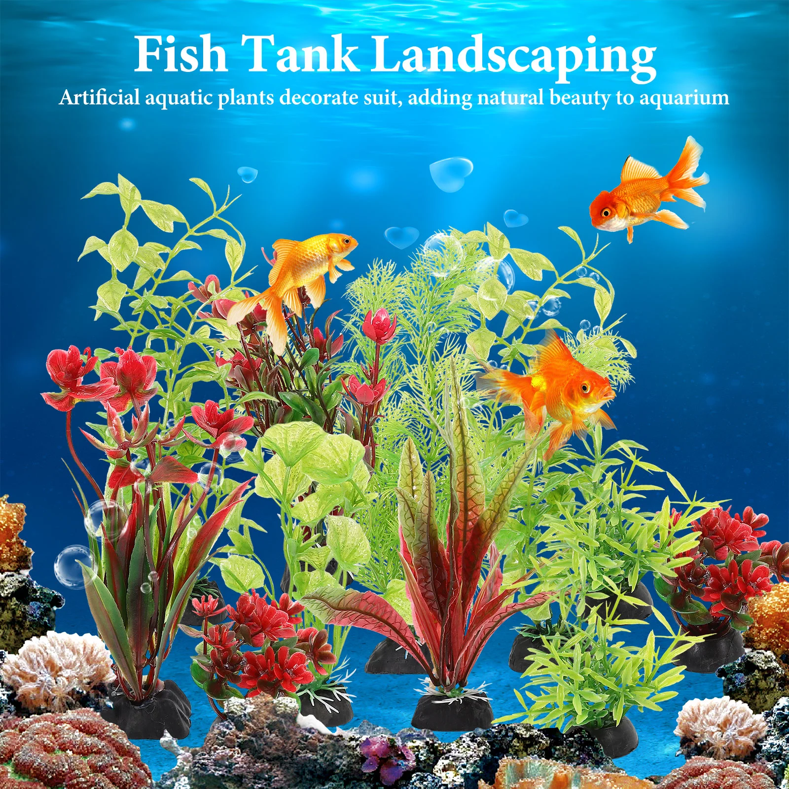 11 Pcs Artificial Aquarium Plants Realistic Aquarium Decorations Fish Tank Plants Aquatic Plant Decor Pet Products Home Garden