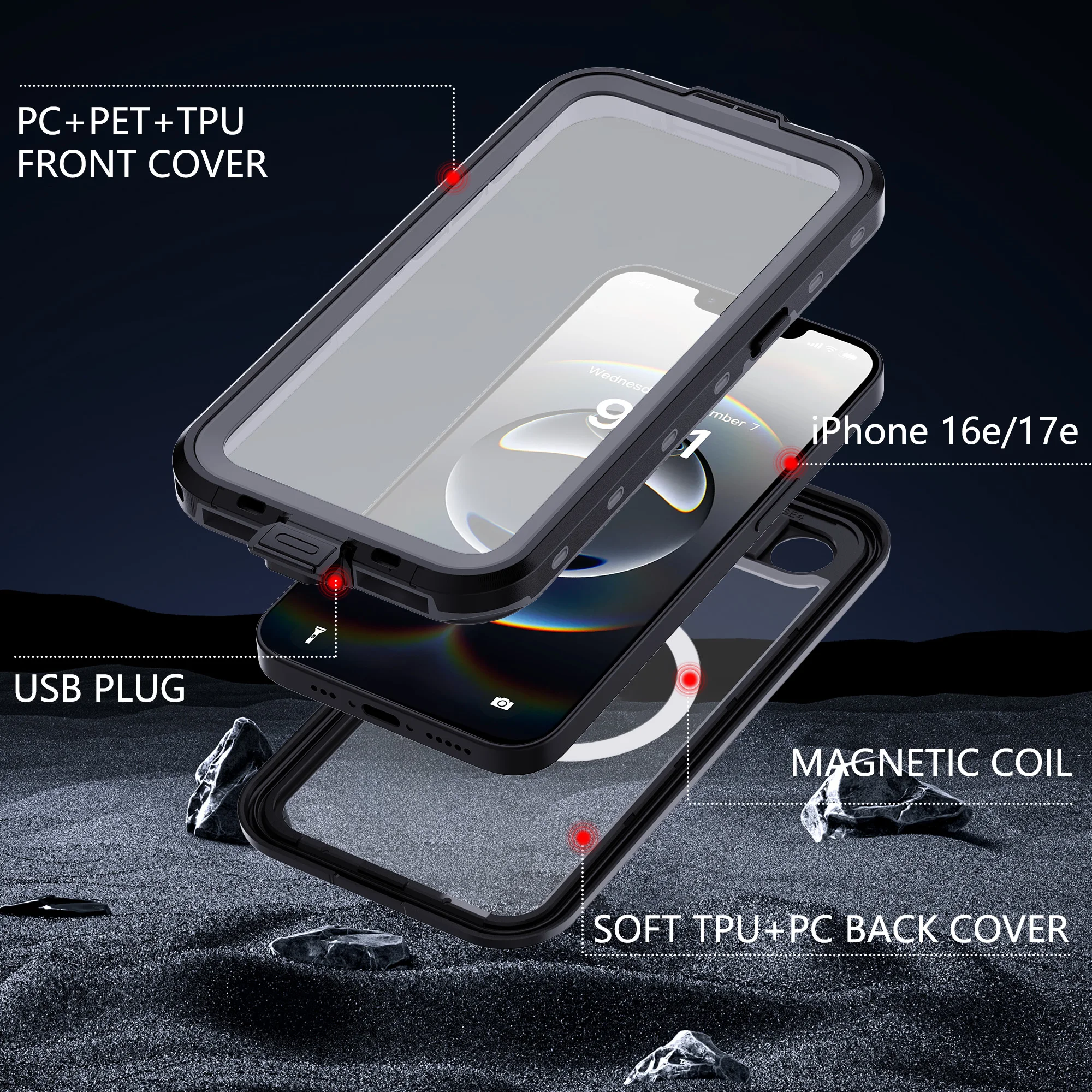Magnetic Waterproof 360° Full-Wrap Protective Phone Case