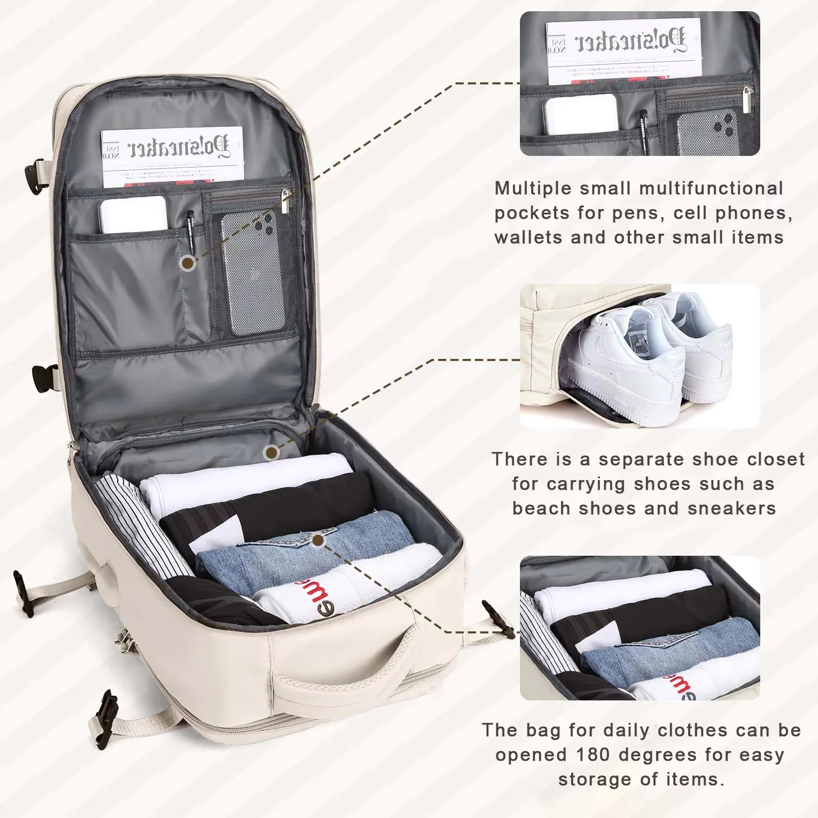 Cabin Backpack for Women & Men, Anti-Theft Waterproof Executive Laptop Backpack for Airplane Travel, College Large Travel bag 4