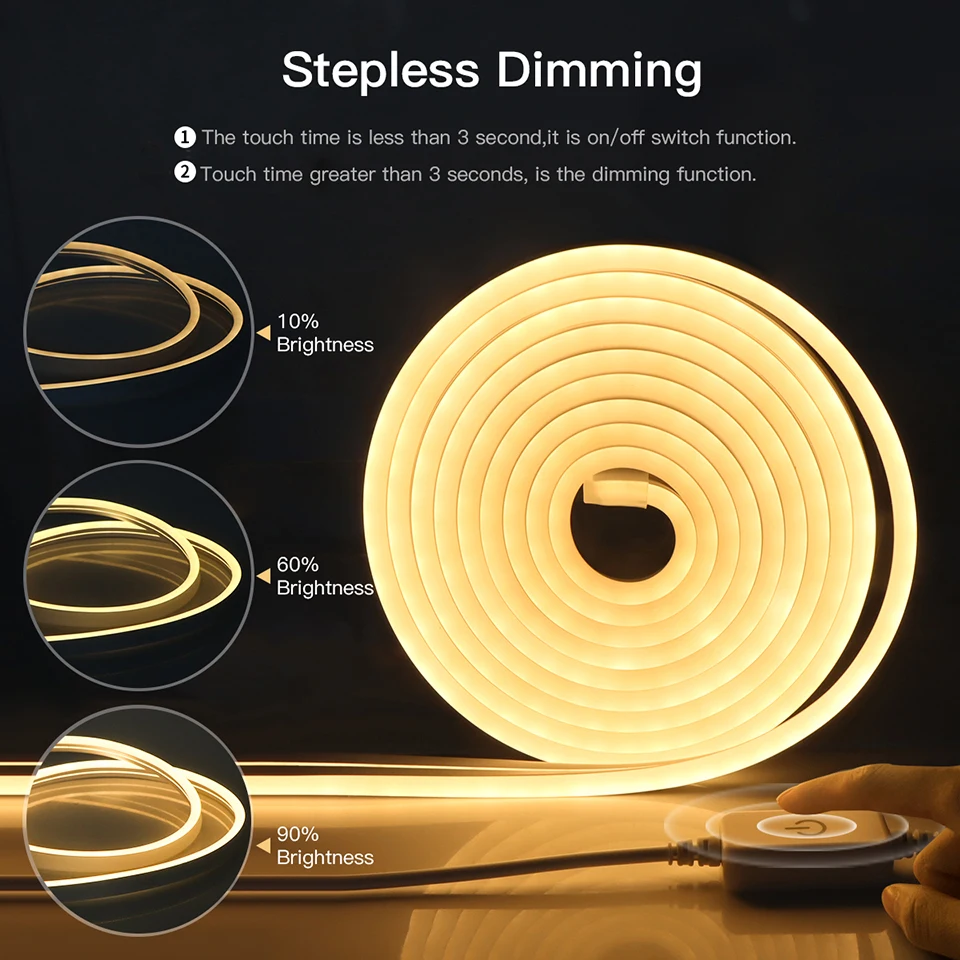 Description Picture 5 of item5V USB Power Room Decor LED Neon Light Ribbon White Warm White 1m 2m 3m Waterproof LED Strip Lights Touch control Dimmable Lamp