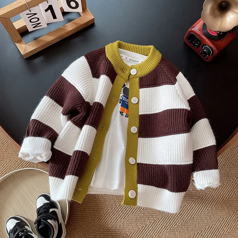 

Свитера для мальчиков на весну и осень 2024, детские вязаные куртки для маленьких девочек, шерстяная верхняя одежда, пальто, детские повседневные топы, одежда для 5 лет