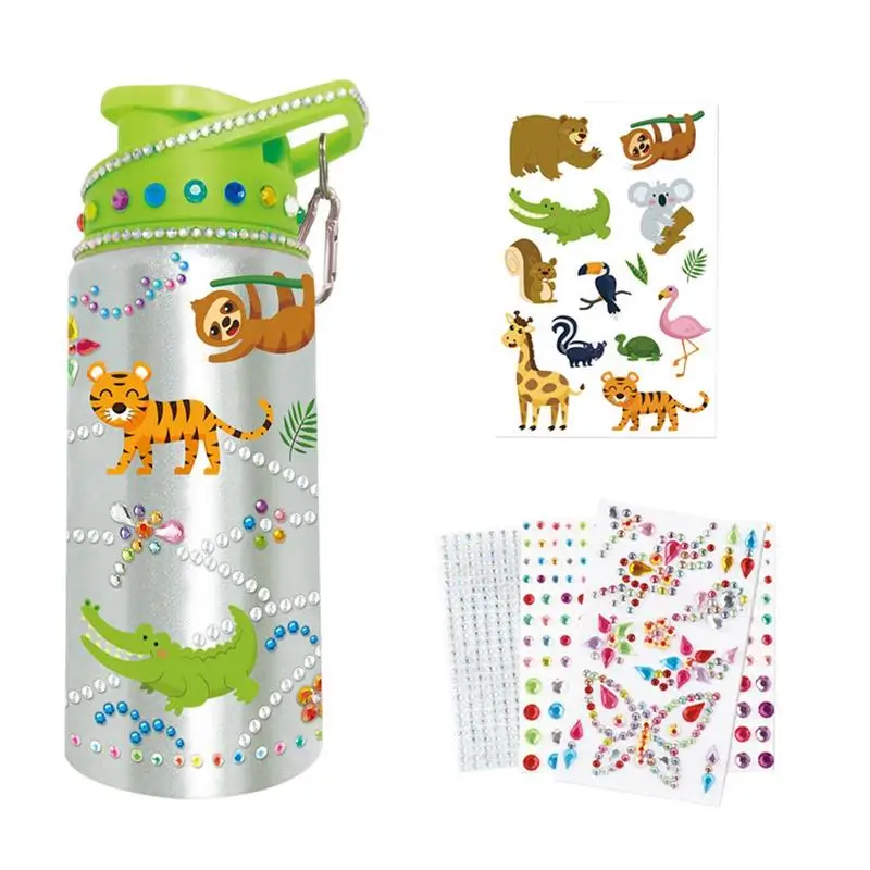 

DIY Water Bottle With Stickers Rhinestones Painting Crafts DIY Water Bottle Funny Animal Dot Drilling Graffiti Coloring Fun