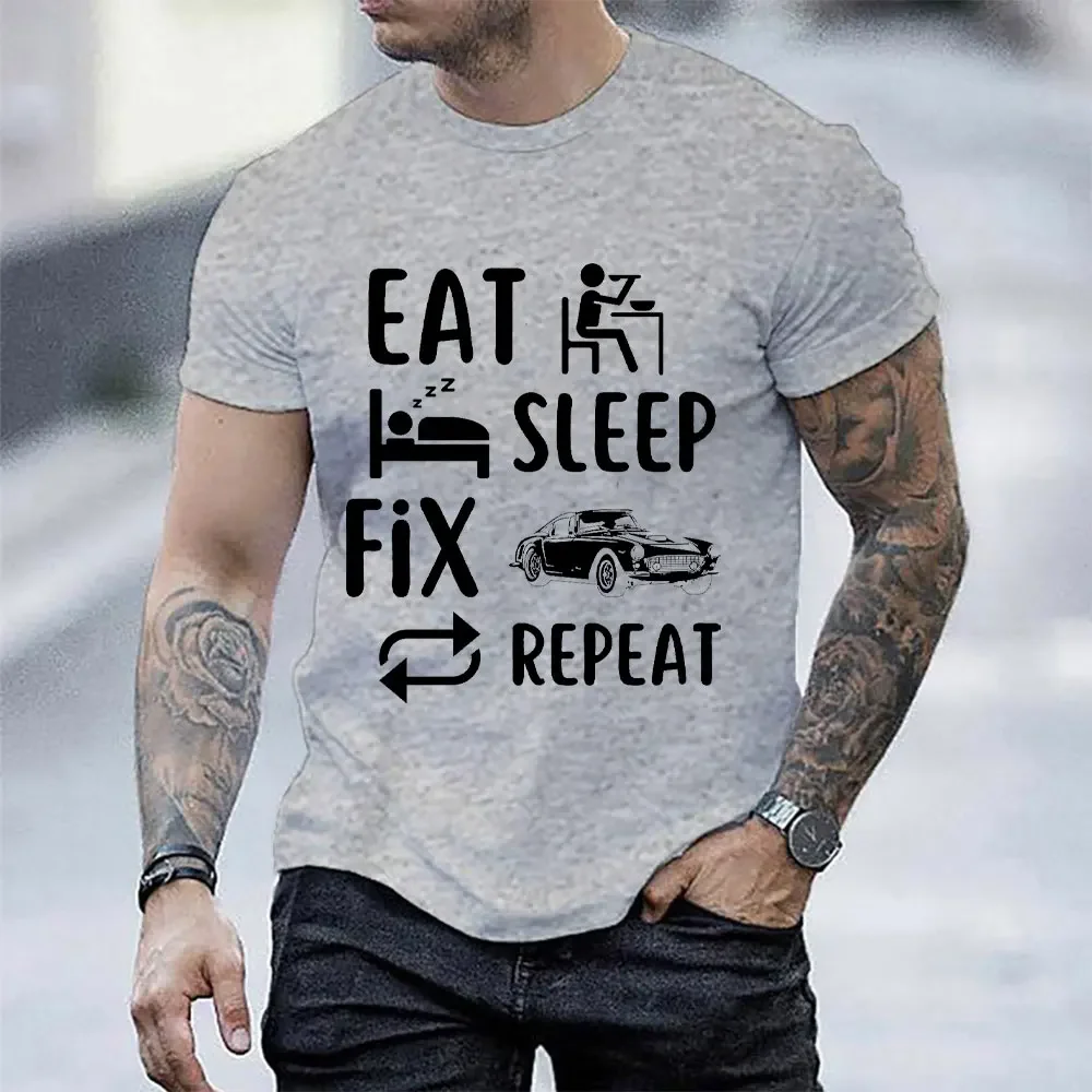 

Забавная Мужская футболка Eat Sleep Fix с машинками и сном, летняя мужская футболка, мужские футболки, мужская повседневная футболка, мужские топы, женская футболка