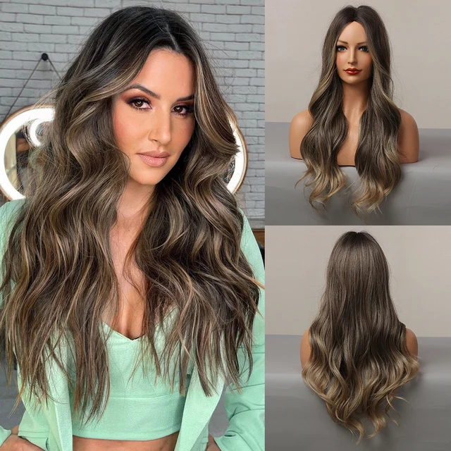 GNIMEGIL Synthetic Long Curly Wigs for Women Ombre Blonde Wig with Bangs Costume Wig for Girls Sexy Blond Wigs with Dark Roots 804-14
