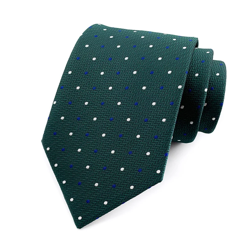 Neck Tie Fashion 8CM Mens Necktie Polka Dot Stripes Paisley Ties Man Jacquard Woven Ascot Green Color Business Party Accessories
