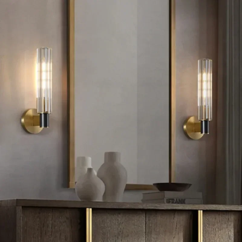Modern Nordic Clear Crystal Sconces Brass for Parlor Dining Bedroom Wall Led Lights Bulb E14 Bedroom Lamps Indoor