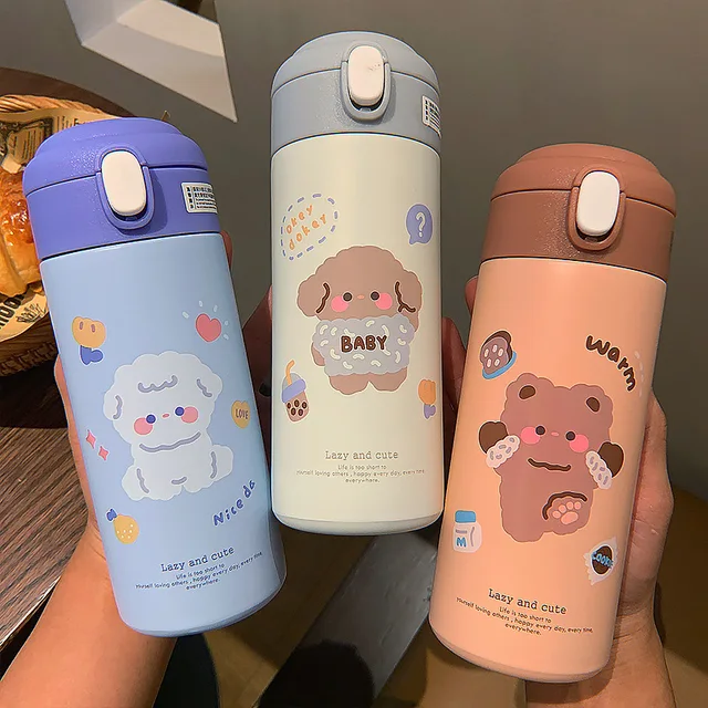 380ml Cartoon Puppy Stainless Steel Vacuum Flask With Straw Portable Kids  Thermos Mug Travel Thermal Water Bottle Tumbler - AliExpress