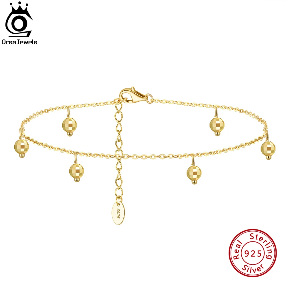 Cable Chain with Round Beads Ankle Bracelets For Women Beach Anklets Silver 925 Foot Chains Foot Hand Jewelry ORSA JEWELS SA26