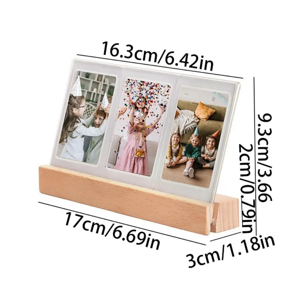 3 in 1 LED Light Photo Frame Clear Acrylic Wooden Base Instant Picture Frame Ornament 3 Inch Photo Tabletop Photo Display Rack