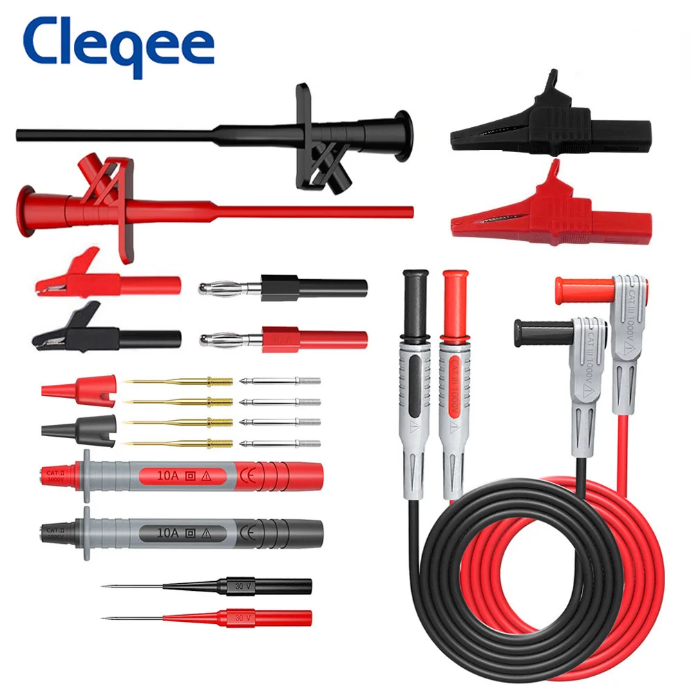 Комплект тестовых щупов Cleqee P1600C, комплект из 24 щупов для мультиметра, автомобильный зонд, крючок для проверки ИС, комплект зажимов типа крокодил