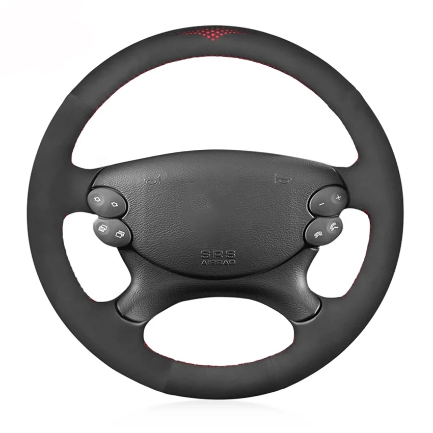 Black Faux Suede Handstitched Car Steering Wheel Cover For Mercedes