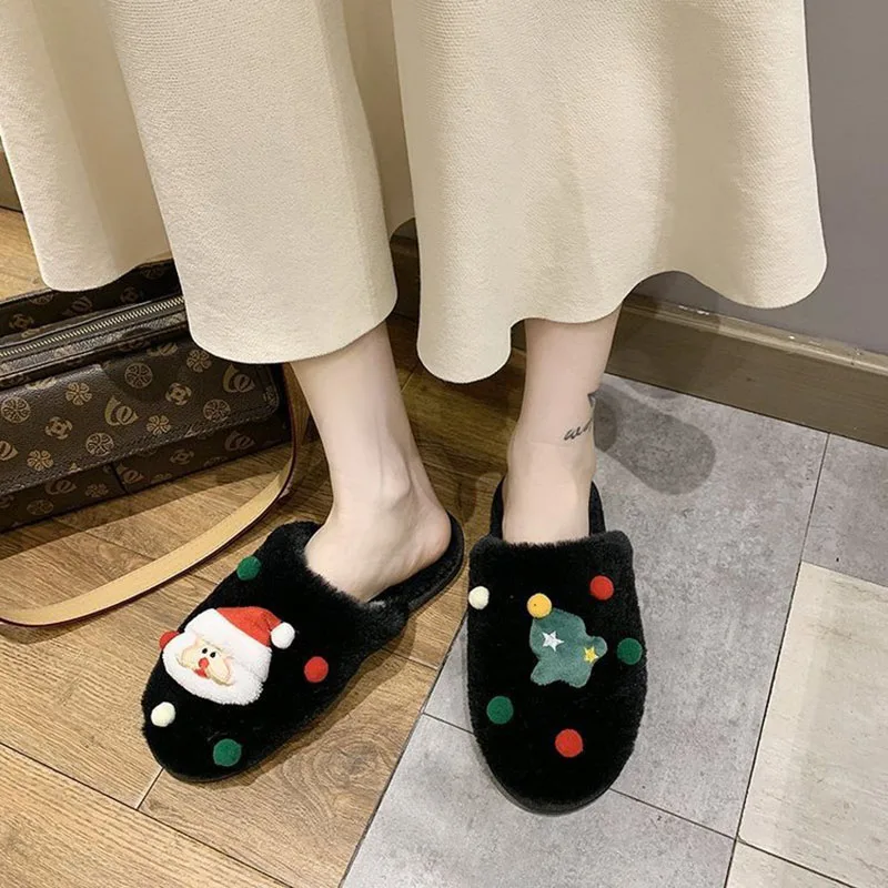 Christmas Cotton Slippers Women Shoes Winter Comfort Slides Plush Thicken Original Ladies Shoes Warm Plush Woman Cotton Slippers