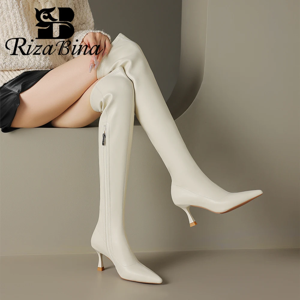 

Женские сапоги выше колена RIZABINA, пикантные эластичные длинные сапоги без шнуровки, теплые короткие плюшевые сапоги стрейч с боковыми молниями