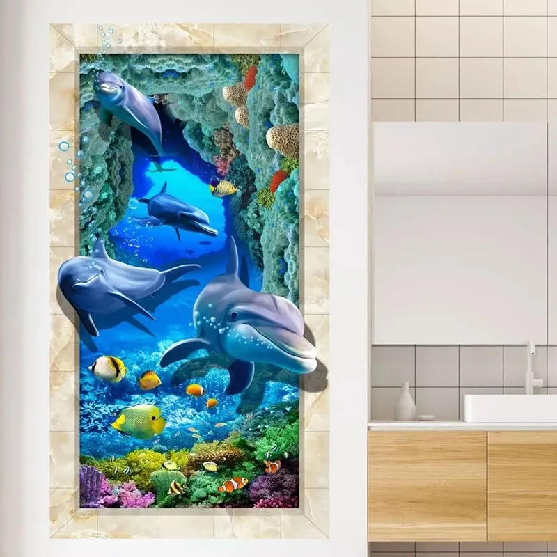 

Подводный мир дельфины настенные наклейки фоновая стена для гостиной спальни коридора самоклеящаяся Картина декоративная стена 364