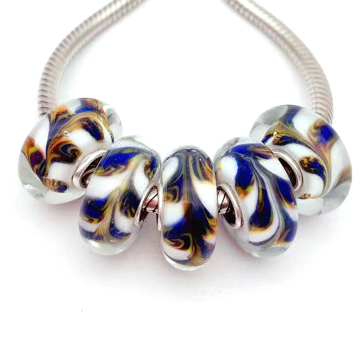 

XHYG526 5X 100% Authenticity S925 Sterling Silver Beads Murano GlassBeads Fit European Charms Bracelet Diy Jewelry Lampwork