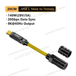 High - Speed USB C to USB C Retractable Cable - 20Gbps, 140W, PD 3.1 (CF20cm)