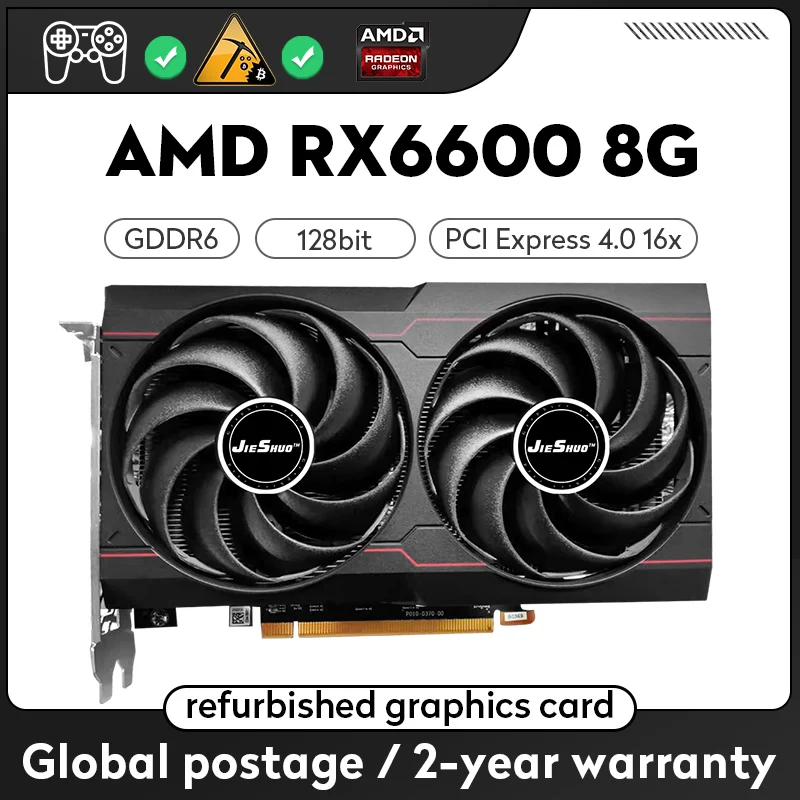 Jieshuo Amd Rx6600 8G Placa De Video Radeon Rx 6600 8Gb 8Pin 128Bit Ddr6 Scheda Grafica Da Gioco Muslimah Per Computer Desktop