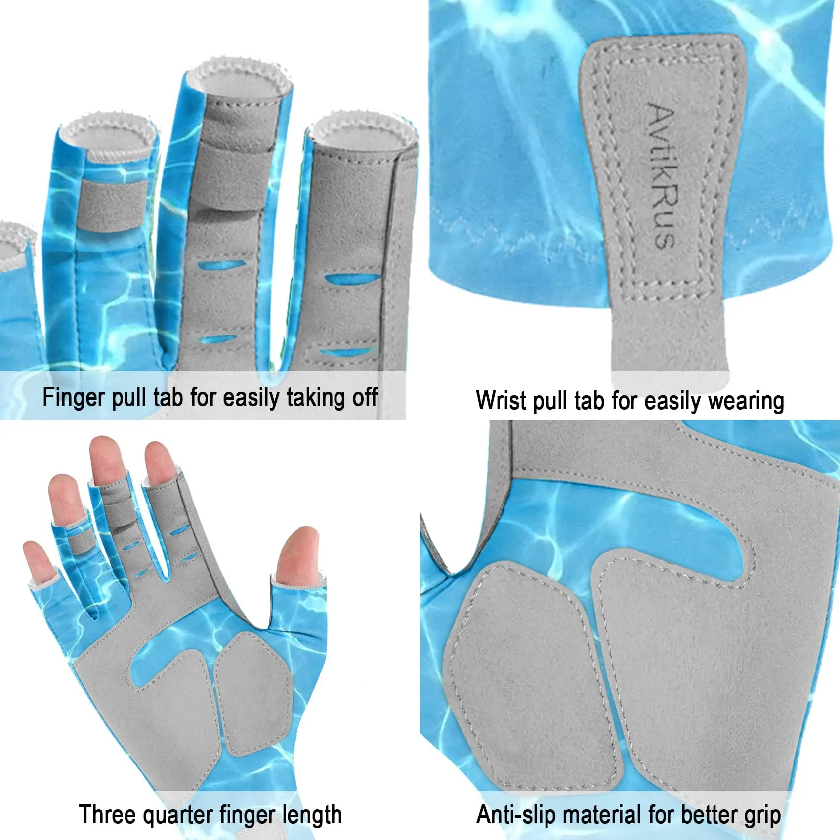 UPF 50+ Fishing Gloves Fingerless Anti-slip Women Gloves Quick-dry Breathable Cycling Boating