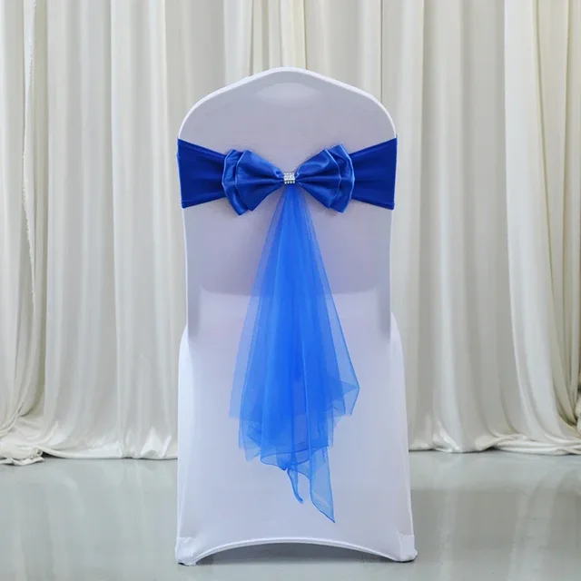 Ceintures de chaise de mariage, 12 couleurs, papillon élastique, prêt à l'emploi, ruban en Spandex, décoration de chaise de mariage, vente en gros 2