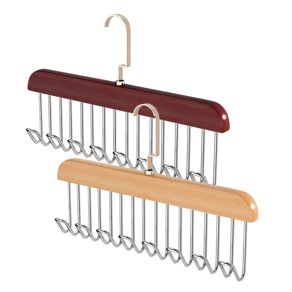 

2 Pcs Ordinary Hook Solid Wood Multi-hook Clothes Hanger Miss Hooks Iron Underpants Storage